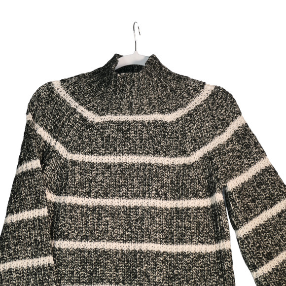 Chaps Sweater Women Small Gray and White Stripe Flare Sleeve Tunic Cotton Blend - Picture 2 of 8